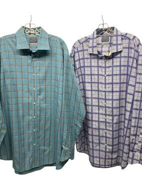 (2) Thomas Dean Men size XXL Purple & Green Collar Cuff Contrast Shirts